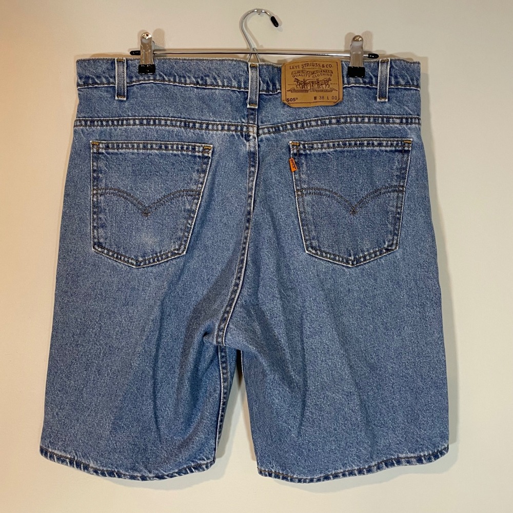 VTG Levis 505 Orange Tab Denim Shorts Mens 38 Medium Wash Blue USA 1995 Jorts